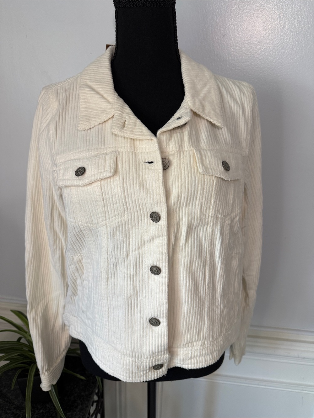 NWT 1 Sunset Lane Cream Corduroy Cotton Button-Up Tricker Jean Jacket M